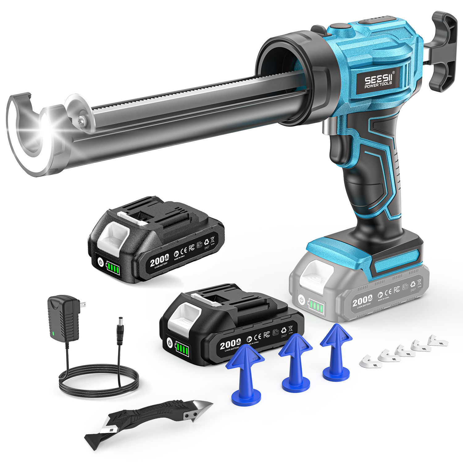 Power Tools Diy - SEESII 전기 코킹건, 2.0Ah 배터리 포함,